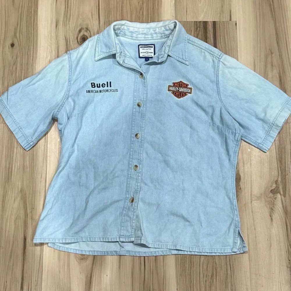 Harley Davidson Vintage Embroidered Naples Button Down Denim Shirt Women’s Large